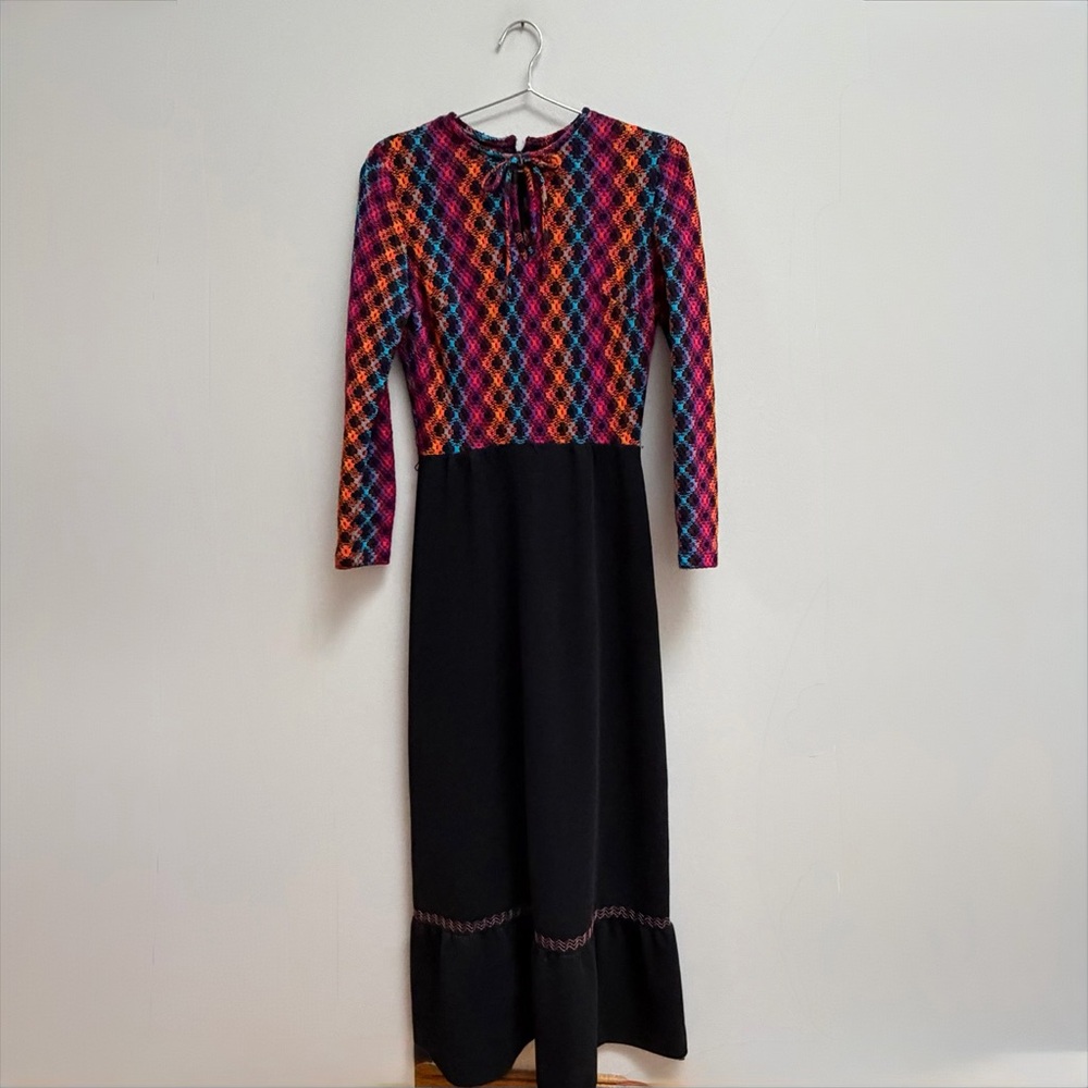 Vintage Multicolor Patterned Long Sleeve Dress
